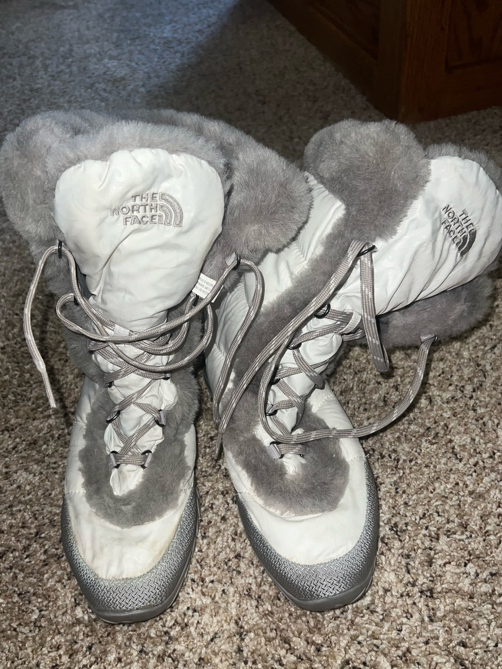 The North Face Nuptse Faux Fur Goose Down Winter Boots Grey White